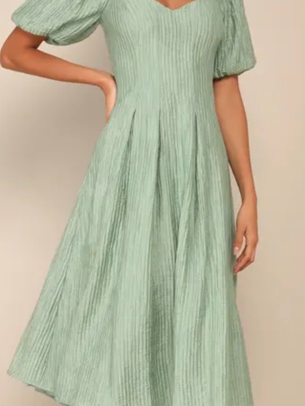 Lulu's Mint Puff-Sleeve Midi Dress